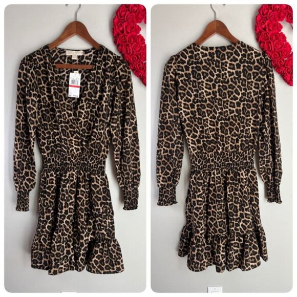 Michael Michael Kors Women's Julia Smocked-Waist Tiered Dress XS Dark Camel - Picture 1 of 10